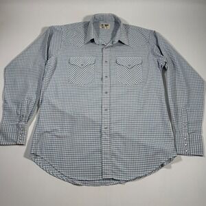 Vintage Ruddock Shirts Western Snap Button Down Blue Plaid Western XL 17 36 Boho